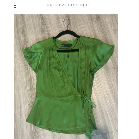 ZARA Emerald Green Wrap Top SZ XS - Picture 3 of 3
